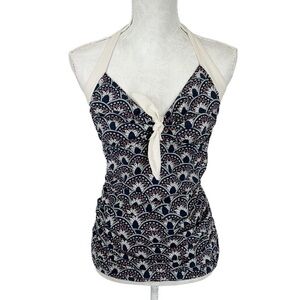 Downeast Swim Tankini Top Women's L Blue White Red Halter Lined